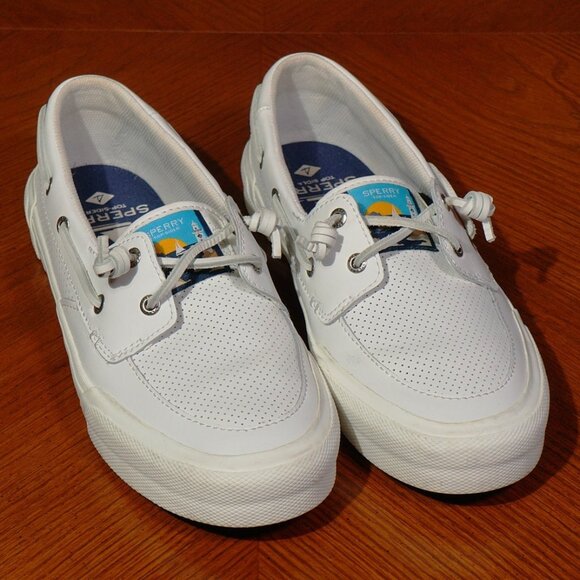 SPERRY Top-Sider Women’s White Boat Shoes Size 8.5 STS86213 Mesh Leather Comfort - Picture 1 of 9